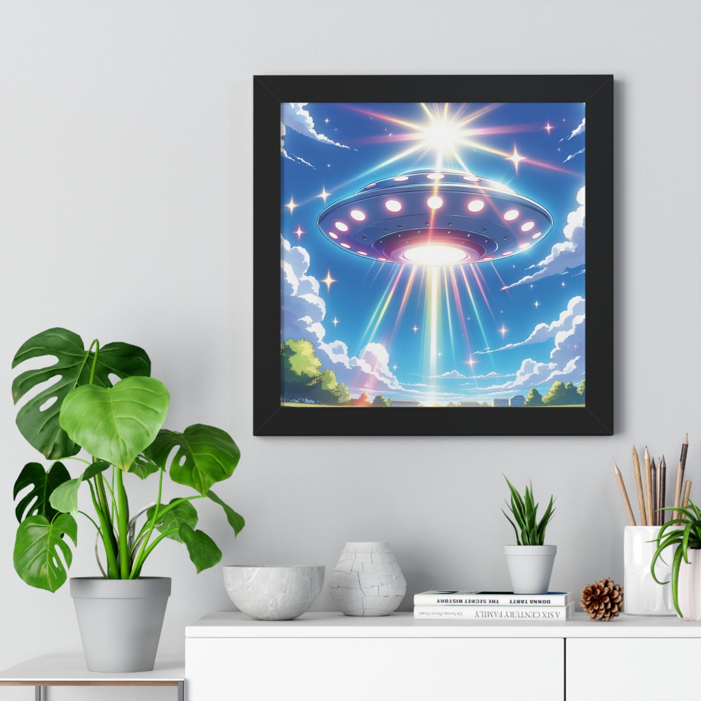 UFO Wall Art, UFO Gift, UFO Poster, Flying Saucer, Spaceship, Gift For Men, Gift for Husband, Gift for Boyfriend, Framed Vertical Poster