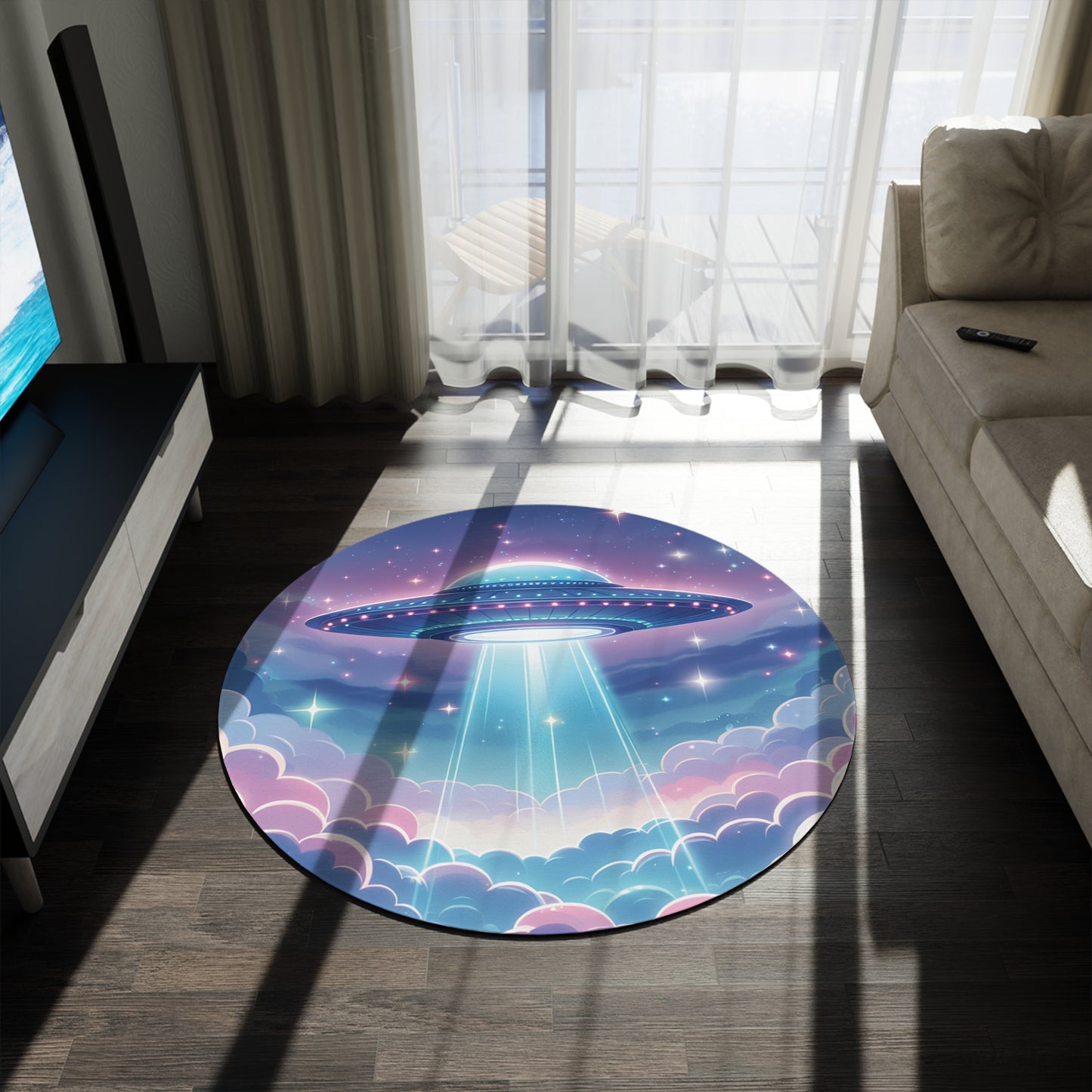 UFO Round Rug, Purple Pink Circle Rug, Cosmic, Spiritual Rug, Girls Bedroom, Teenager Rug, Lounge Rug, Playroom Rug, Modern Rug Gift, Alien