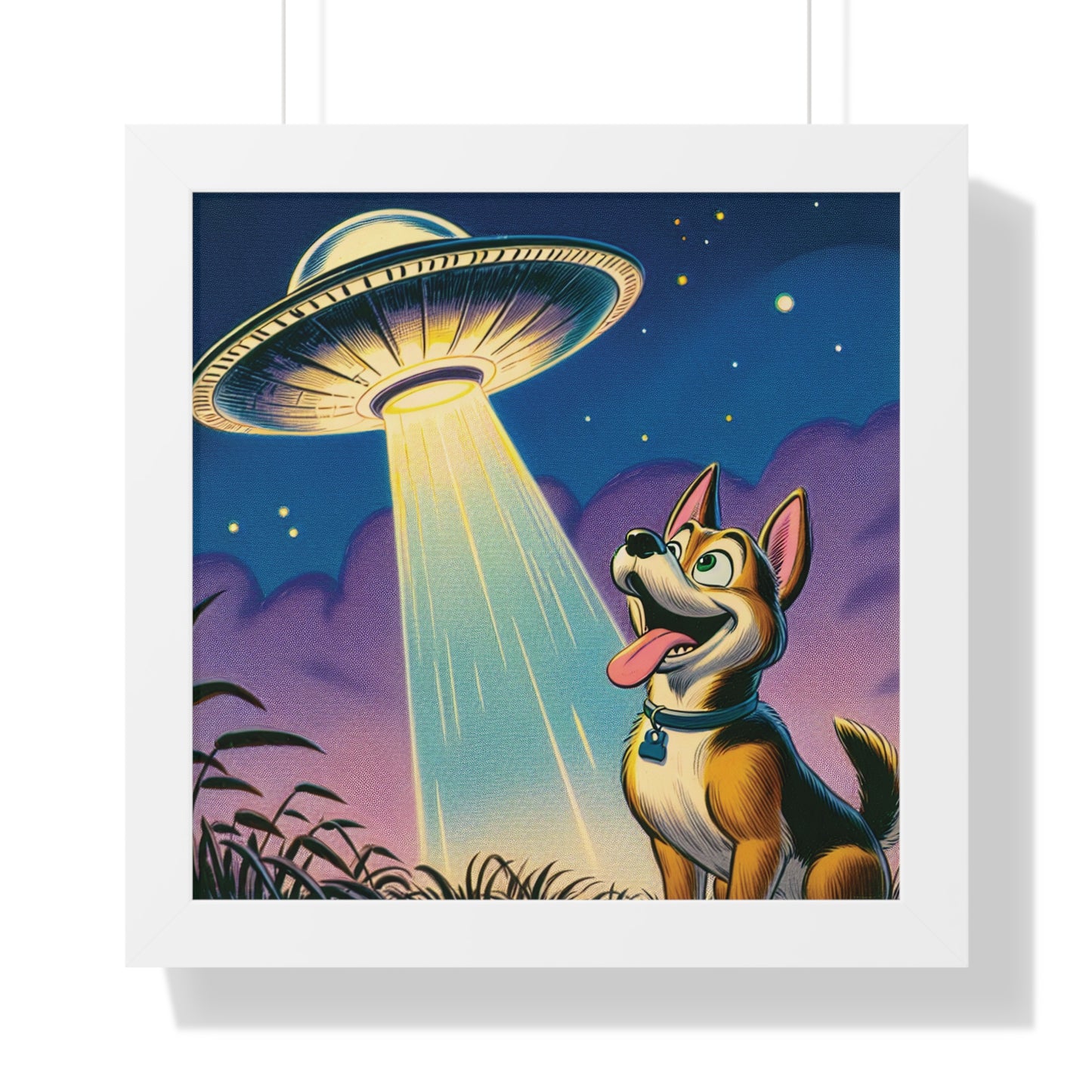 UFO Wall Art, Dog UFO Gift  UFO Poster, Flying Saucer, Spaceship, Gift For Men, Gift for Husband, Gift for Boyfriend, Framed Vertical Poster