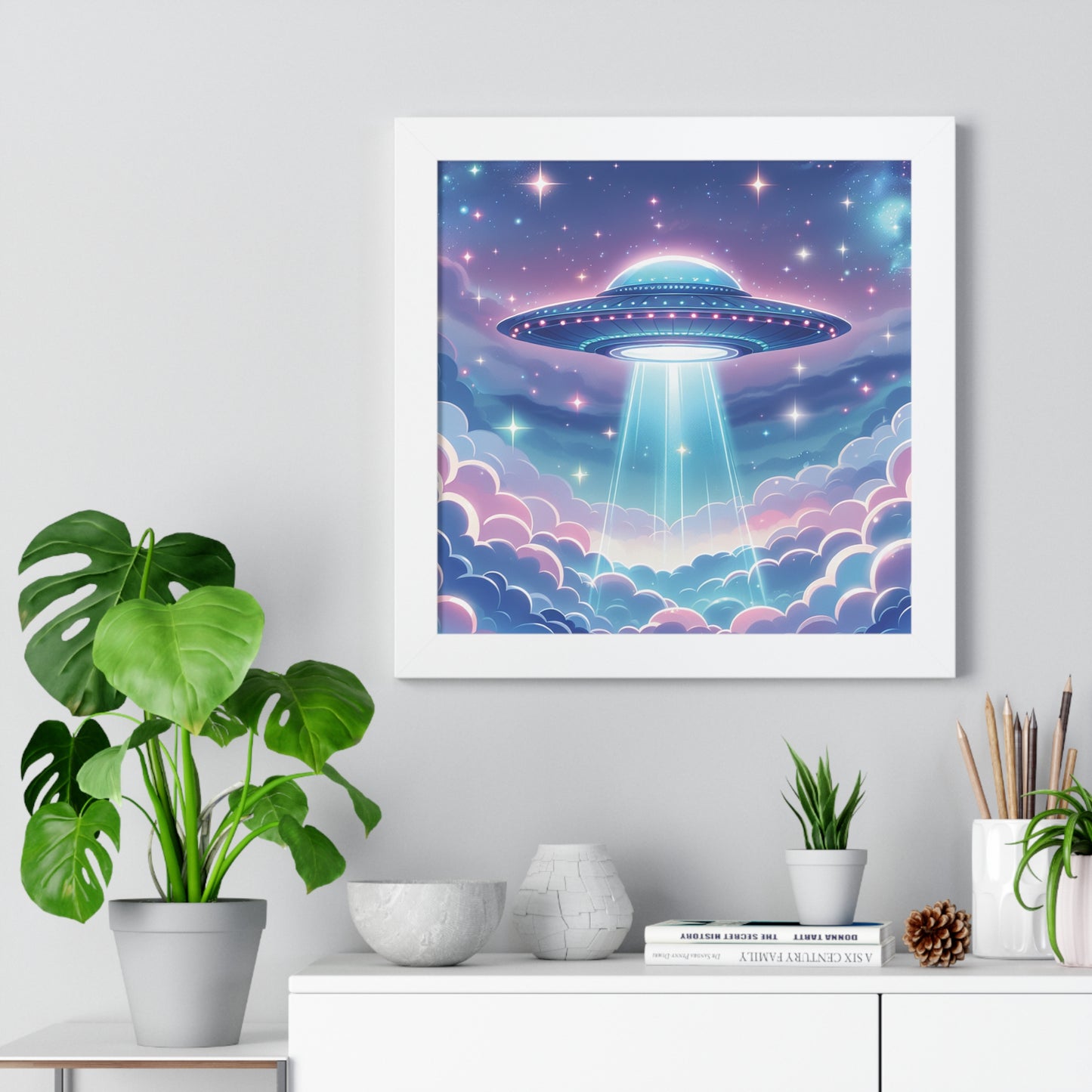 UFO Wall Art, UFO Gift,  UFO Poster, Flying Saucer, Spaceship, Gift For Men, Gift for Husband, Gift for Boyfriend, Framed Vertical Poster