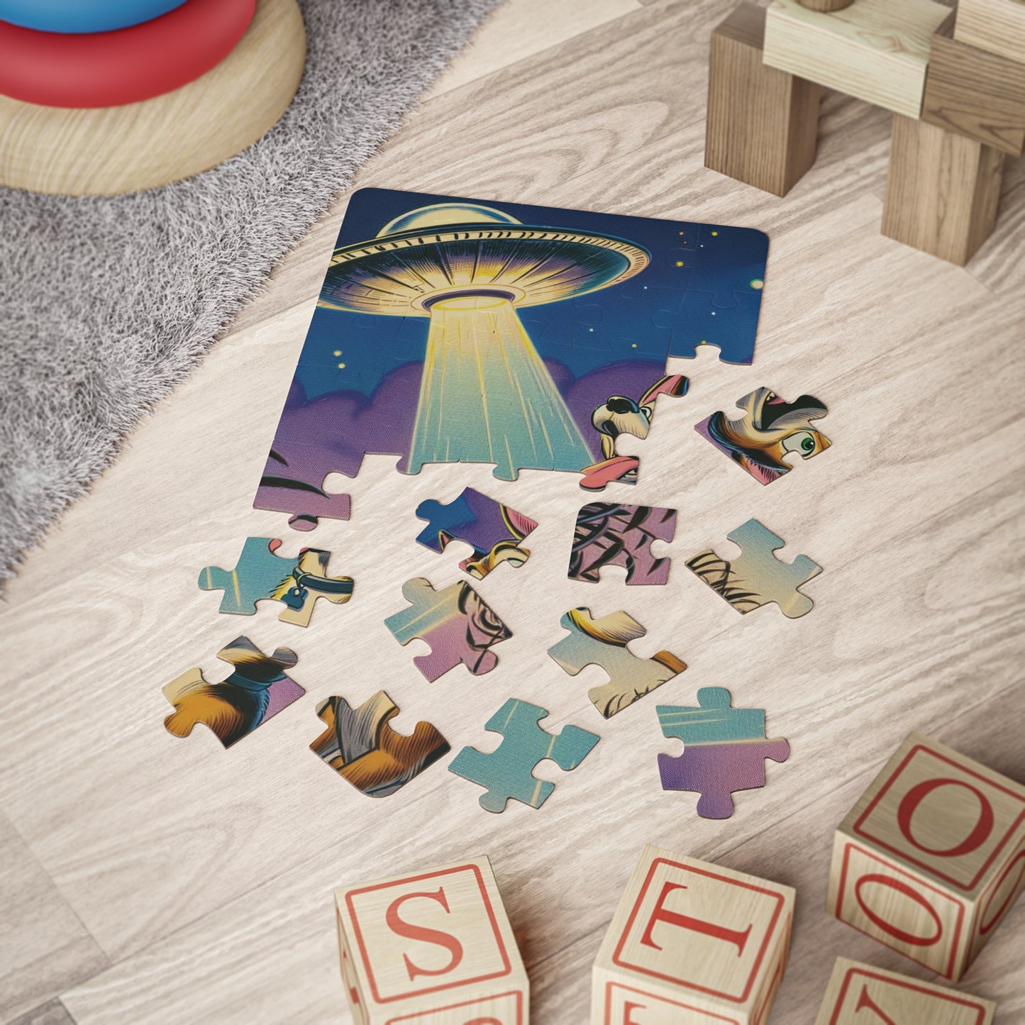 UFO Puzzle for Kids, UFO Gift, Dog Puzzle Children, Kids Gift, Children Gift, 30 Piece Jigsaw, Puzzles, Kids Puzzle, 30-Piece Puzzle, Aliens