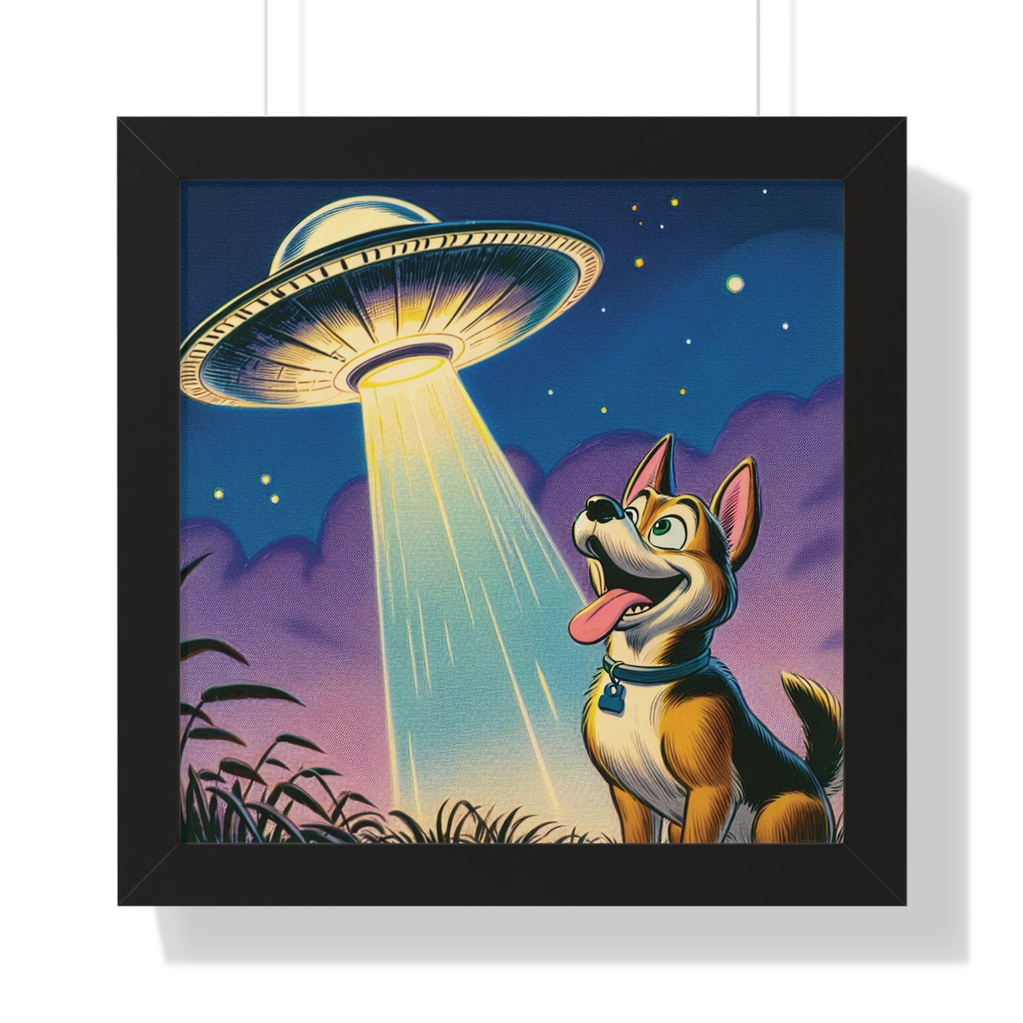 UFO Wall Art, Dog UFO Gift  UFO Poster, Flying Saucer, Spaceship, Gift For Men, Gift for Husband, Gift for Boyfriend, Framed Vertical Poster