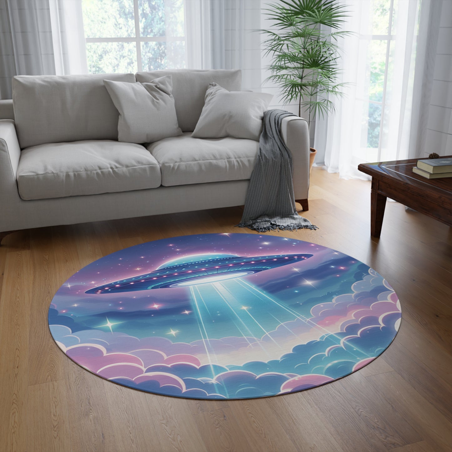 UFO Round Rug, Purple Pink Circle Rug, Cosmic, Spiritual Rug, Girls Bedroom, Teenager Rug, Lounge Rug, Playroom Rug, Modern Rug Gift, Alien