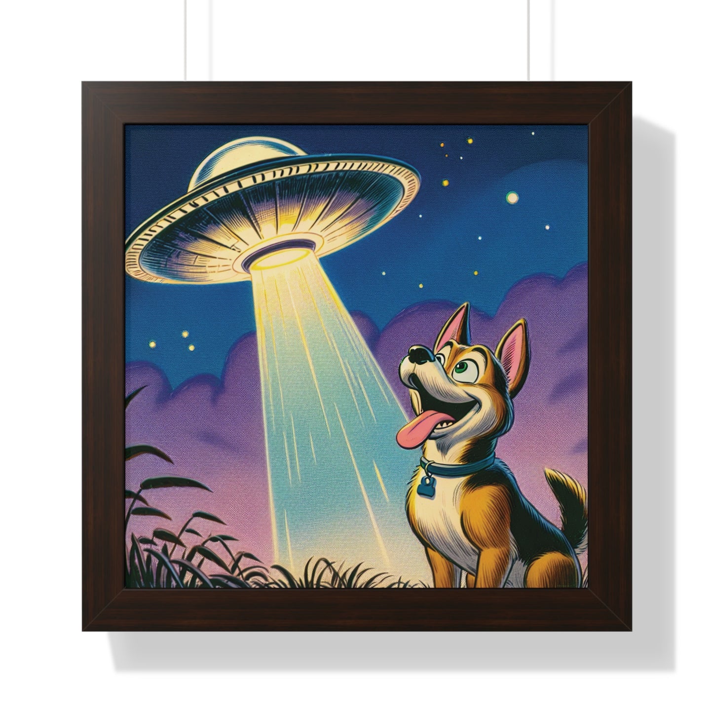 UFO Wall Art, Dog UFO Gift  UFO Poster, Flying Saucer, Spaceship, Gift For Men, Gift for Husband, Gift for Boyfriend, Framed Vertical Poster